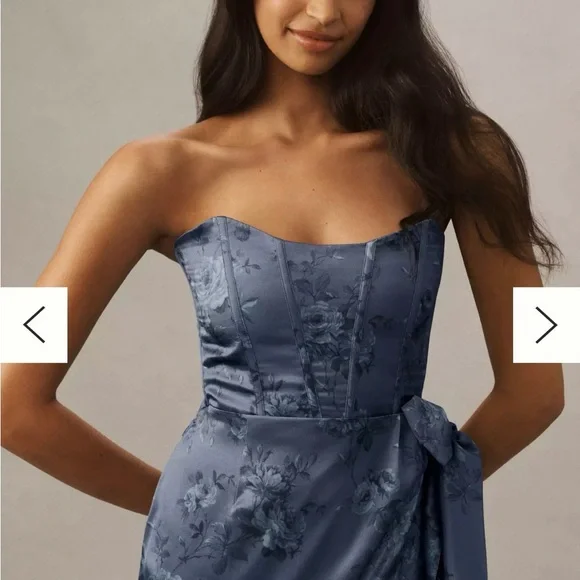 V. Chapman June Printed
Corset Front-Slit Satin Gown - Picture 3 of 4